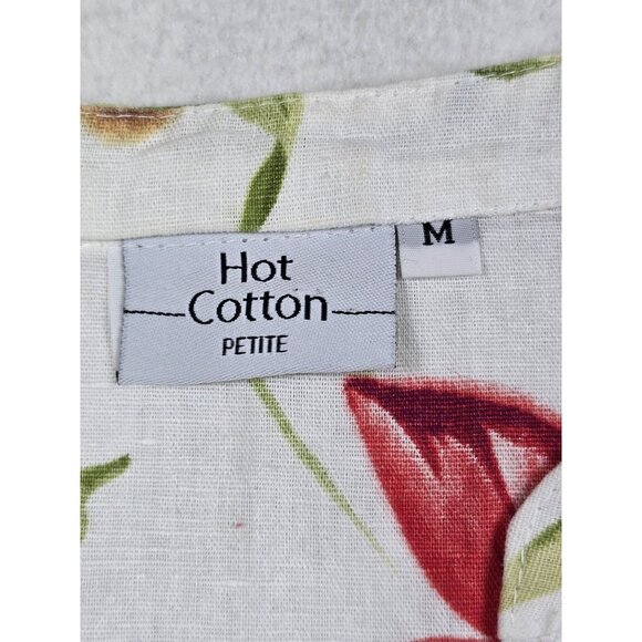 Hot Cotton Marc Ware 100% Linen Petite Floral Button-Up Blouse M Cottage Core - Picture 2 of 3